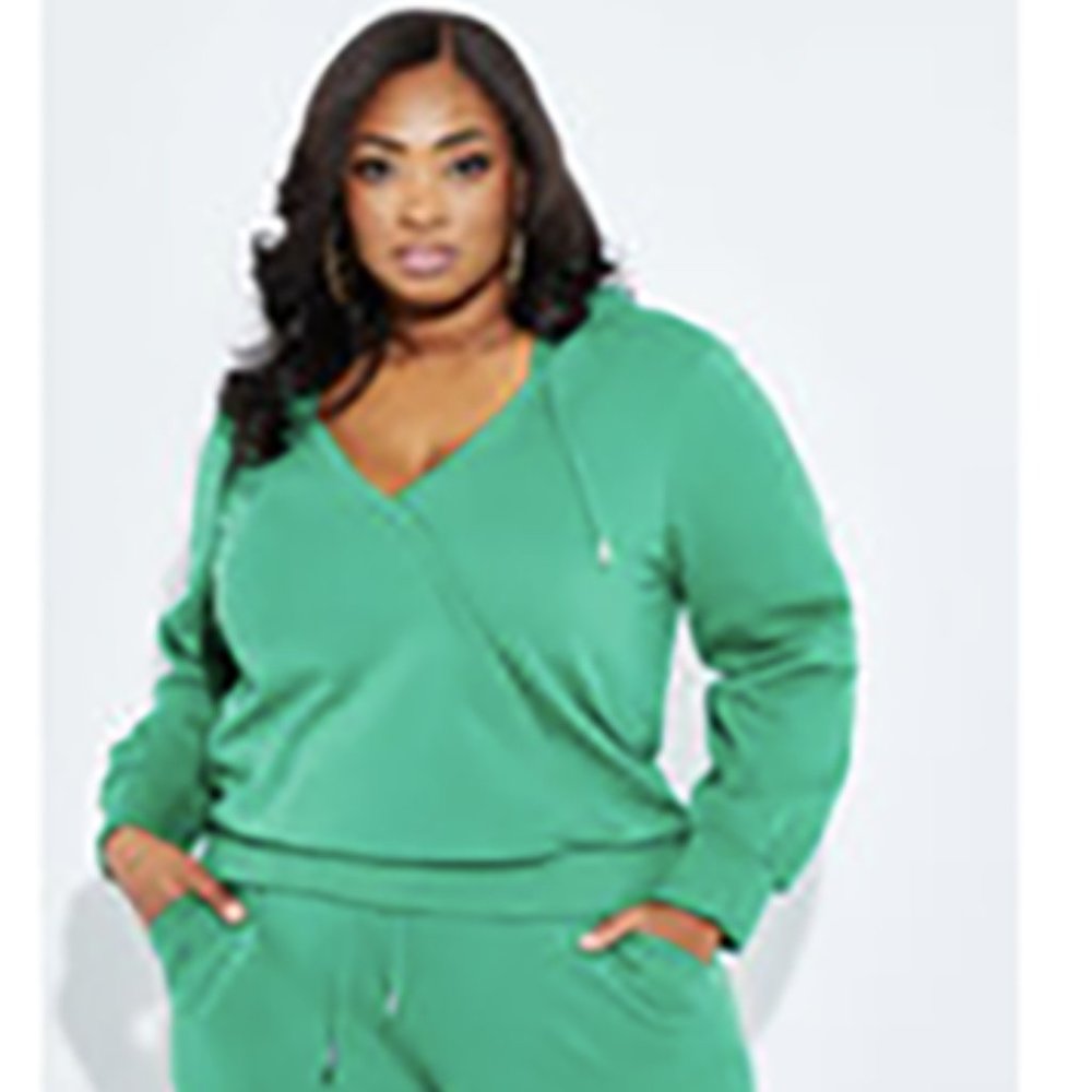 Ashley Stewart French Terry Faux Wrap Hoodie & French Terry Joggers